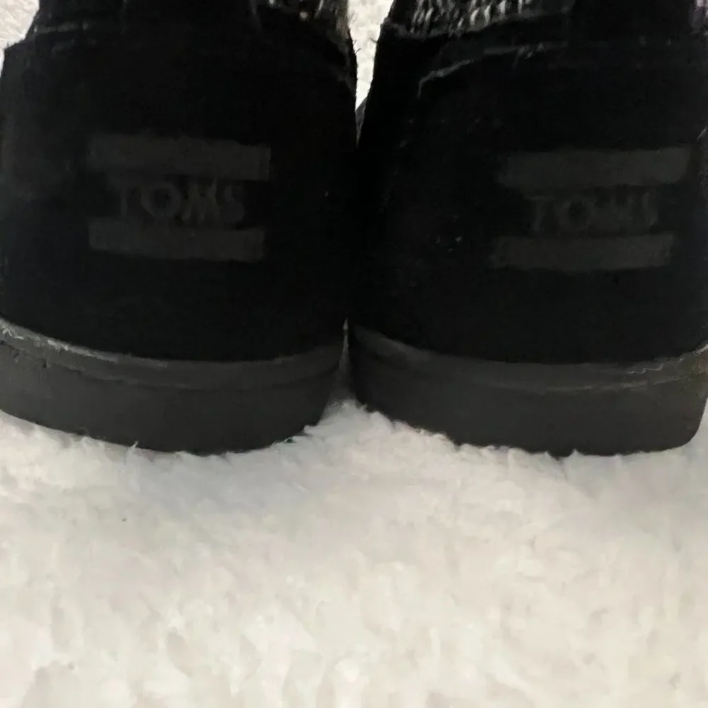 TOMS Kid's Girl's Nepal Boots Black Suede with Metallic Wool Size 6